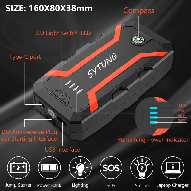 YTUNG Car Battery Booster Jump Starter Power Pack, 12v