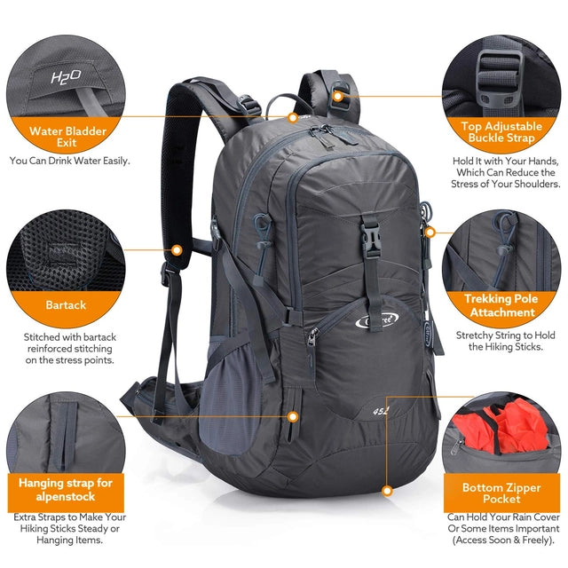 G4Free 45l Waterproof Hiking Backpack with Rain Cover