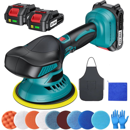 Cordless Buffer Polisher - 6 inch with 2pcs, 21v 2000mAh Lithium Battery