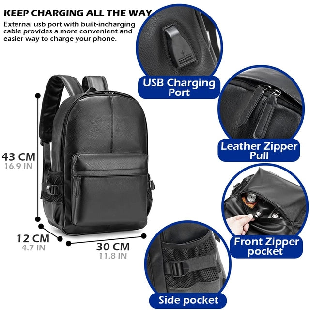 SPAHER 15.6" Leather Laptop Backpack, Unisex