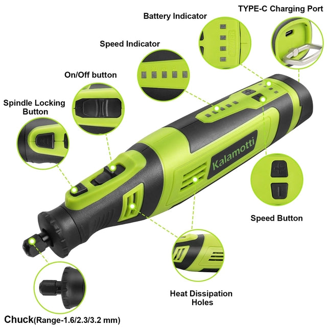 2025 Kalamotti Cordless Rotary Tool, 8v Power with 5 Speed and 105pcs Accessories