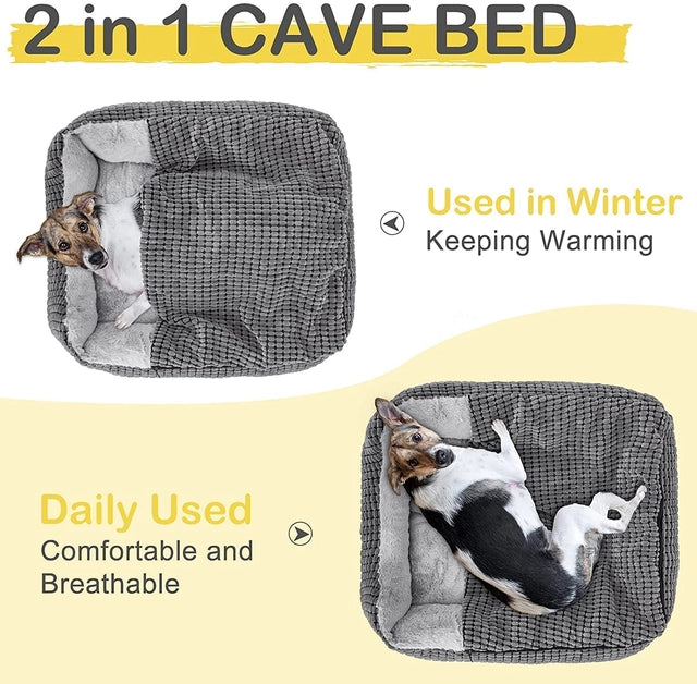 JOEJOY MEDIUM Rectangle Dog and Cat Bed, Warm & Hooded & Luxury