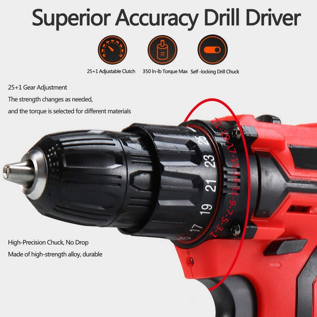 LMYJ Cordless Drill Driver, 18v, 31pcs Electric Screw Driver Set