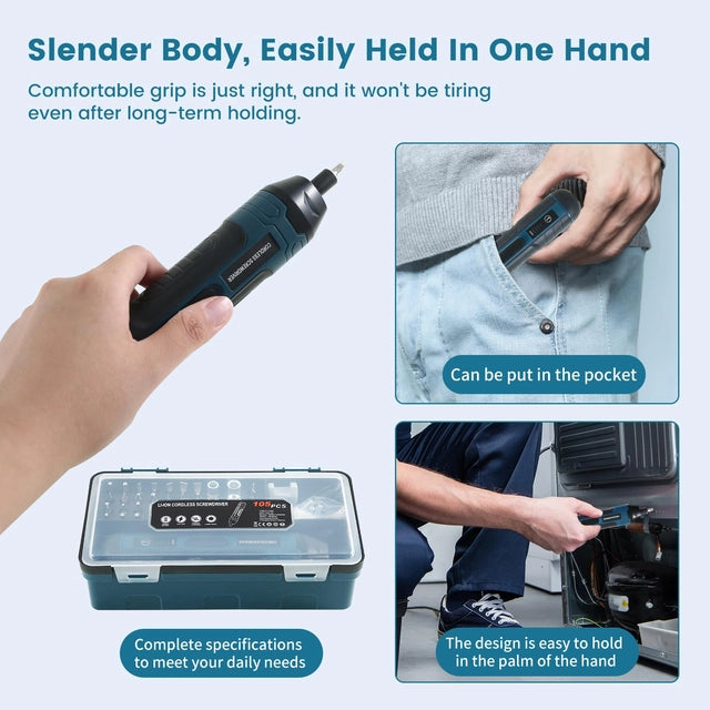 Electric Cordless Screwdriver, 3.6v Rechargeable with 4 Gear Torque and LED Light