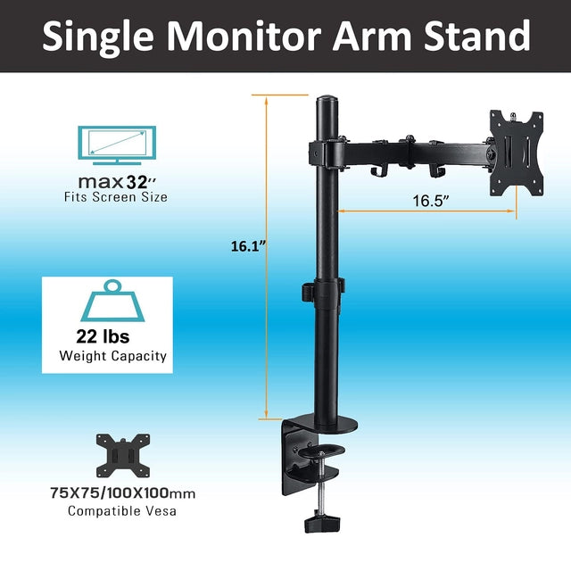 Monitor Stand, Arm Desk Mount, Ergonomic Height Adjustable 13" - 32" Screens