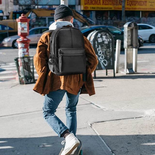 SPAHER 15.6" Leather Laptop Backpack, Unisex