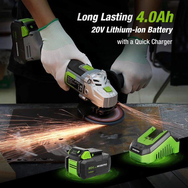 WORKPRO 20v Cordless Angle Grinder 125mm, 7500rpm