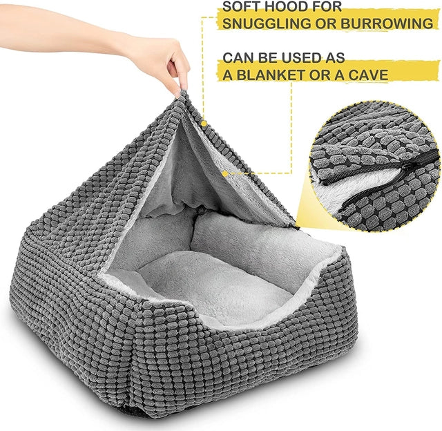 JOEJOY MEDIUM Rectangle Dog and Cat Bed, Warm  & Hooded & Luxury