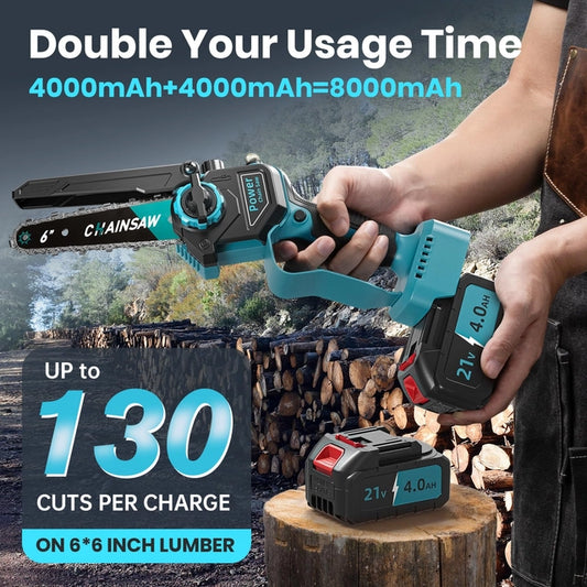 6inch Mini Chainsaw, 8000ah, 1000w, 2 Batteries, charger and 4 Chains