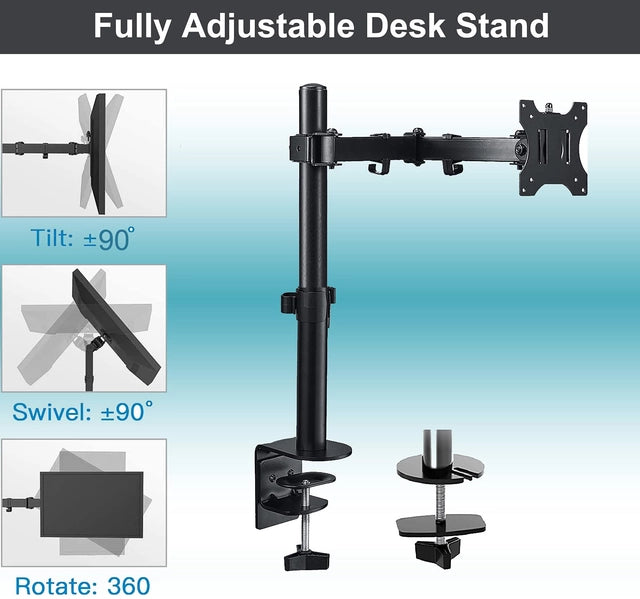 Monitor Stand, Arm Desk Mount, Ergonomic Height Adjustable 13" - 32" Screens