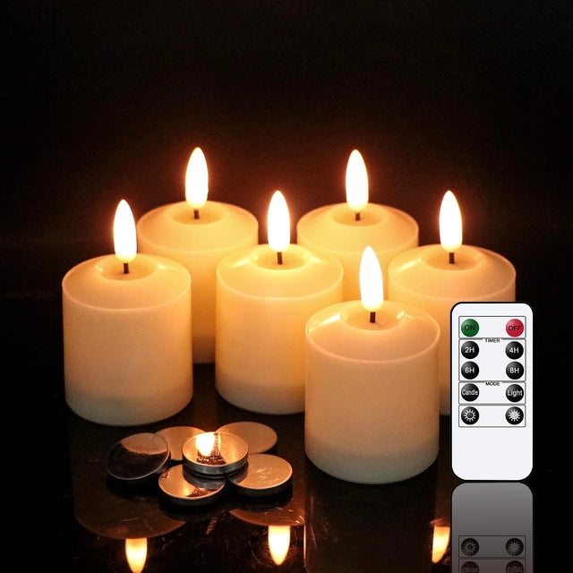 Eldnacele LED Waterproof Votive Candles, Flickering with Remote Timer, Battery Operated, Pack of 6