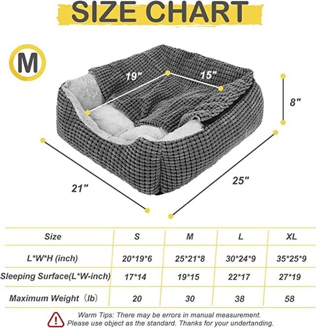 JOEJOY MEDIUM Rectangle Dog and Cat Bed, Warm  & Hooded & Luxury