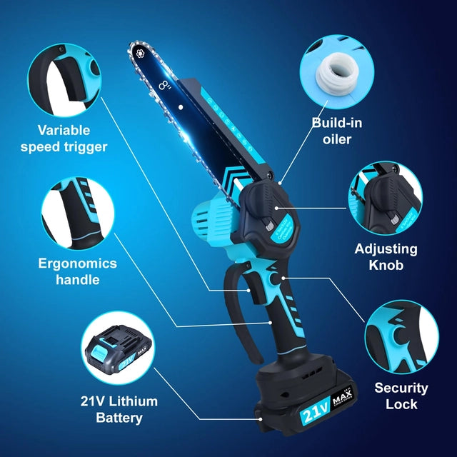 Cordless 6inch Mini Chainsaw with a Battery and Charger