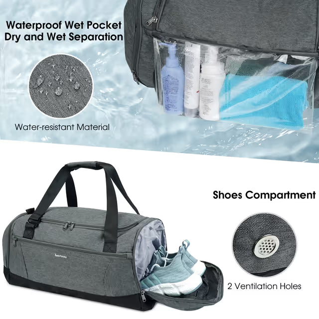 BRAND NEW Gym Bag Backpack with Shoes Wet Compartment in Grey