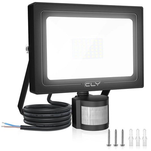 CLY 80W Security Light with Outdoor 12m Motion Sensor, Cold White, IP66, Black