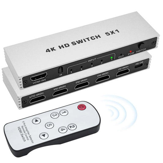 E-SHIDAI HDMI Switch, 5 in 1 Out, Supports 4K