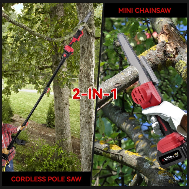 Cordless Pole Saw and Mini Chainsaw with 2x Batteries and Charger