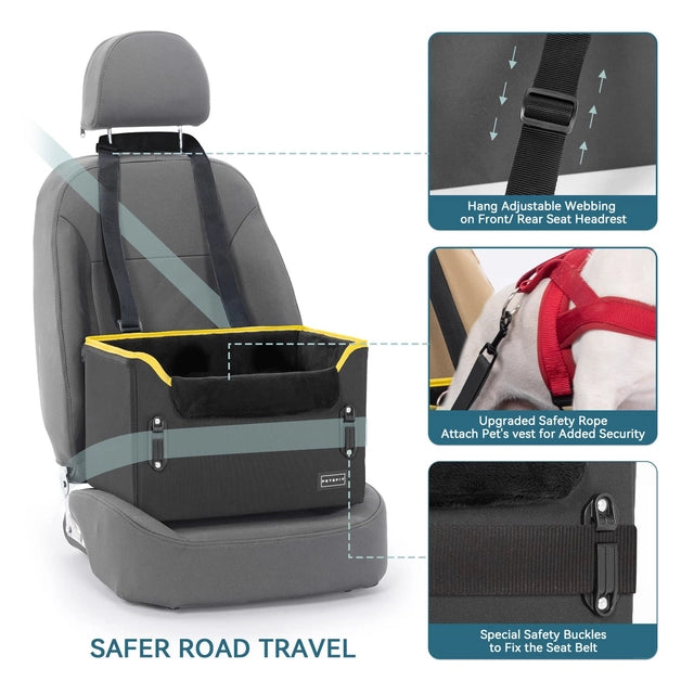 Small Dog Car Seat with Safety Belt Attachment & Buckles