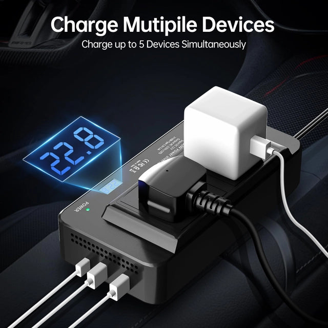 BGFOX 200w Car/Campervan/Van Power Inverter, 6-in-1, DC 12v to 240v AC