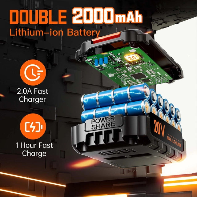 FAHEFANA 20v Cordless Drill, Drill Set, 2 Batteries, 2000mah and Charger