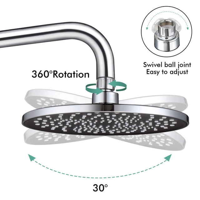 Rainfall Shower Head, Fixed, 8.8inch Diameter