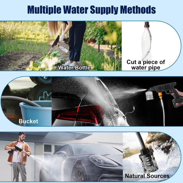 48v Cordless Portable Pressure Washer with 2 Batteries and Charger, 32ft Hose Included