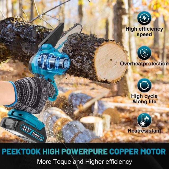 Mini 6 inch Cordless Chainsaw, Brushless Motor with 4000mAh Battery, Charge & 2 Chains