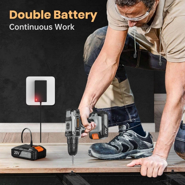 FAHEFANA Cordless Drill, 20V Battery Drill with 2 Batteries 2.0Ah