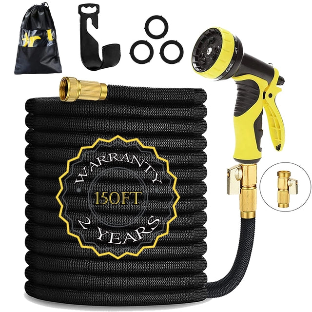 Retractable Garden Hose, 150ft/45m Strongest Double Latex Inner Tube in Black