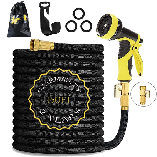 Retractable Garden Hose, 150ft/45m Strongest Double Latex Inner Tube in Black