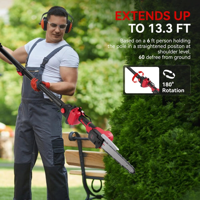 Cordless Pole Saw and Mini Chainsaw with 2x Batteries and Charger