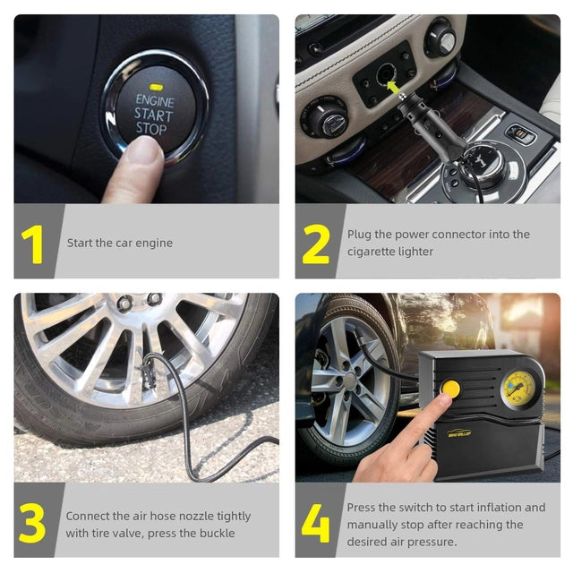 WindGallop Car Tyre Inflator, 12v with Tyre Valve Adapters