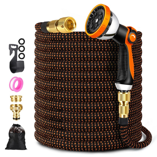 ZARSYN Garden Hose, Expandable with 10 Spray Pattern Nozzle and Solid Brass Connectors in Orange/Black