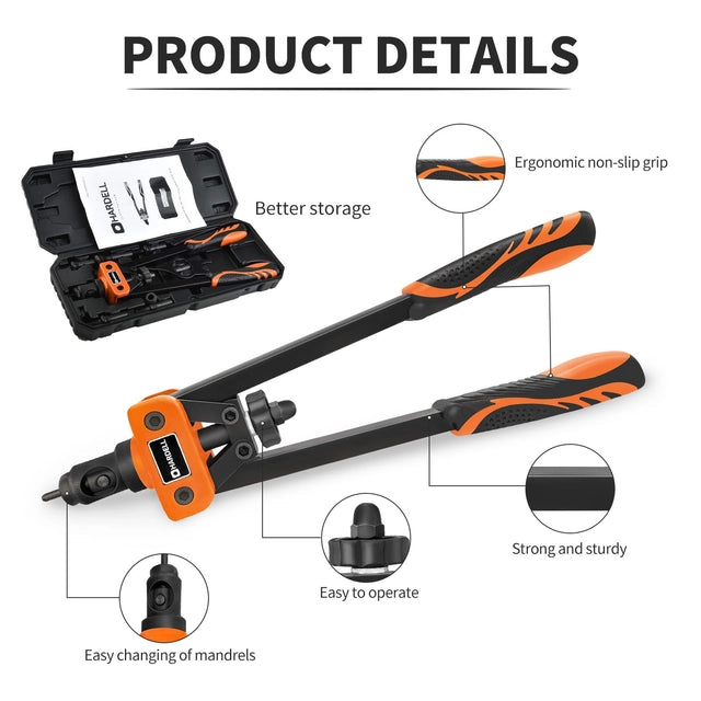 HARDELL Rivet Tool Kit, 14" Heavy Duty Hand Rivet Gun & 150 rivets