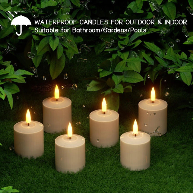 Eldnacele LED Waterproof Votive Candles, Flickering with Remote Timer, Battery Operated, Pack of 6
