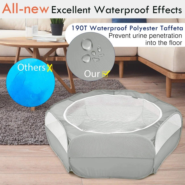 Pawaboo Small Animal Playpen, Breathable and Waterproof, Grey