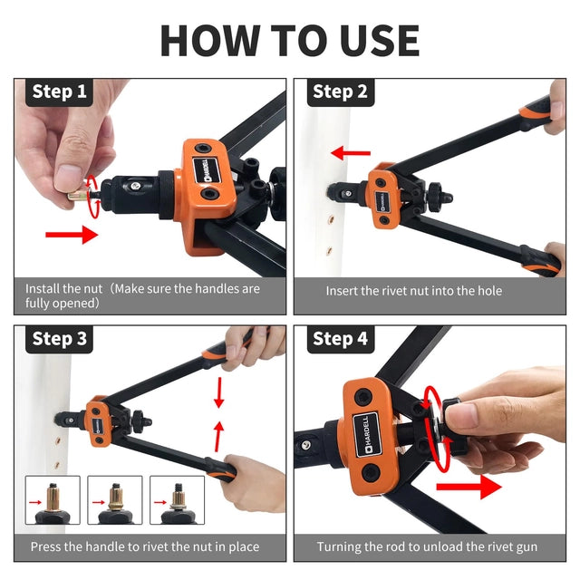 HARDELL Rivet Tool Kit, 14" Heavy Duty Hand Rivet Gun & 150 rivets