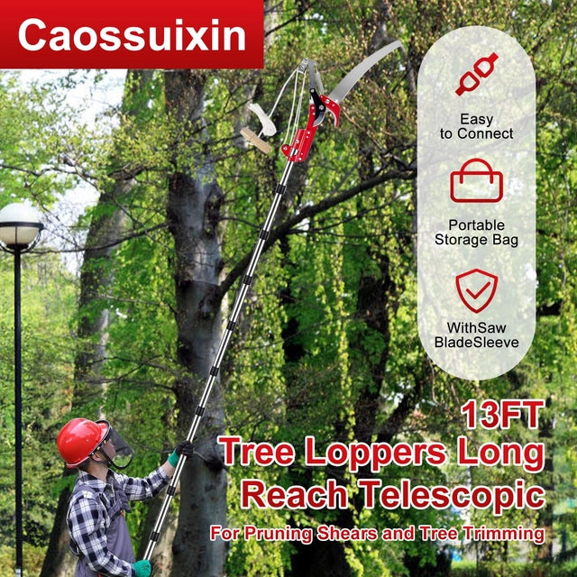 Caossuixin 2-in-1 Telescopic Tree Loppers, 2.7ft to 13ft Long Reach, Carbon Steel Blade