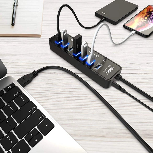 Powered USB 3.0 Hub 20w, 7 Multi USB Data Ports