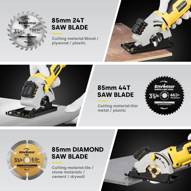 Enventor Mini Electric Circular Saw, 580watt 4000rpm with 3 Blades