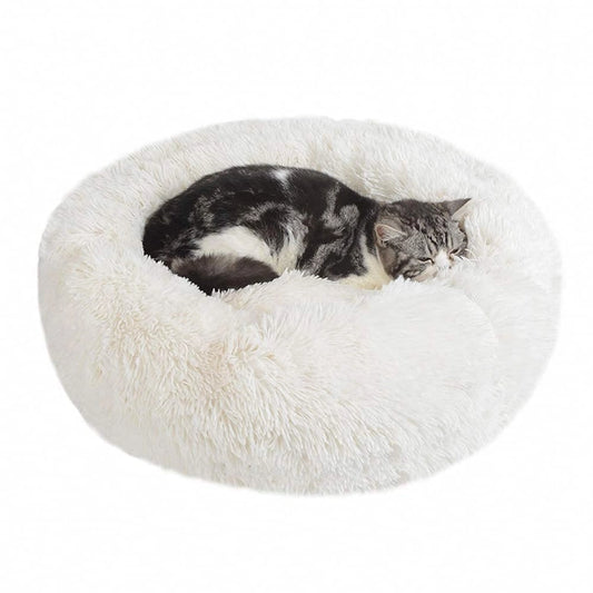 SMALL (50cm) Calming Cat and Dog Donut Bed in White