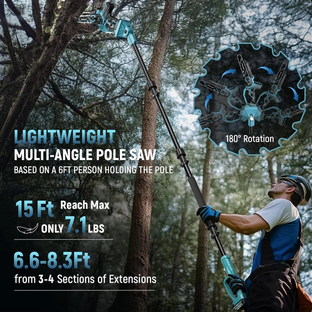 21v 2-in-1 Cordless 15ft Pole Saw and 8inch Mini Chainsaw