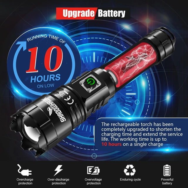 Shadowhawk LED Torch, Super Bright, 500000 Lumens, USB