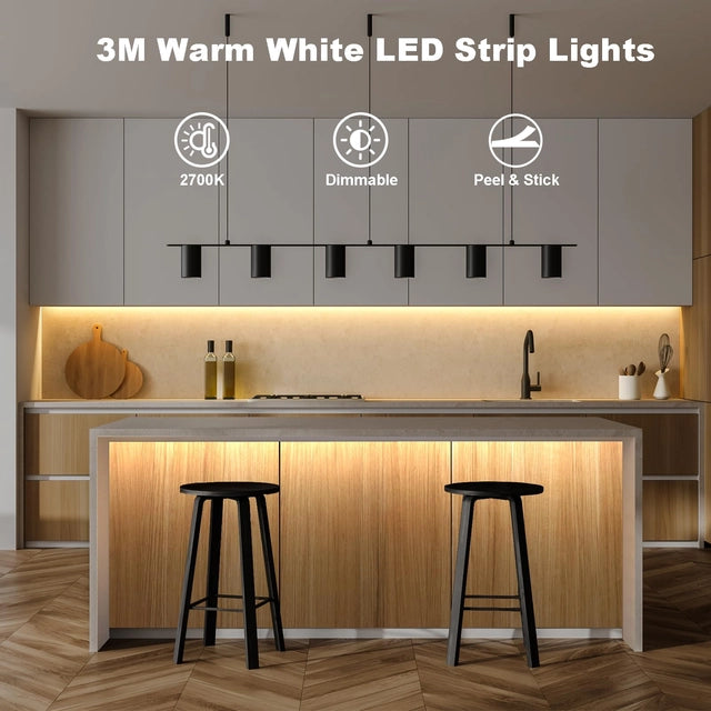 CCILAND 3m Battery LED Strip Lights with Remote Control, 8 Modes, Warm White.