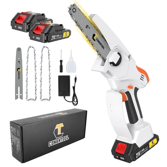 CONENTOOL Mini 6inch Cordless Chainsaw with 2x 5000mah Batteries and Charger