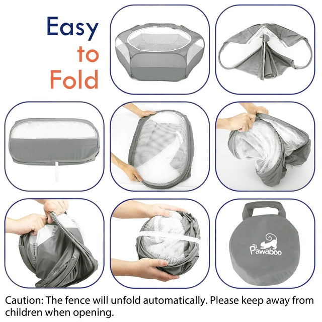 Pawaboo Small Animal Playpen, Breathable and Waterproof, Grey