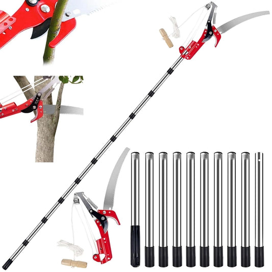 Caossuixin 2-in-1 Telescopic Tree Loppers, 2.7ft to 13ft Long Reach, Carbon Steel Blade