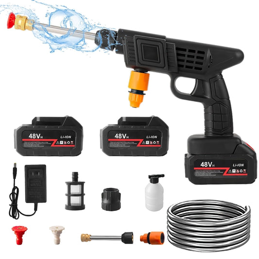 48v Cordless Portable Pressure Washer with 2 Batteries and Charger, 32ft Hose Included