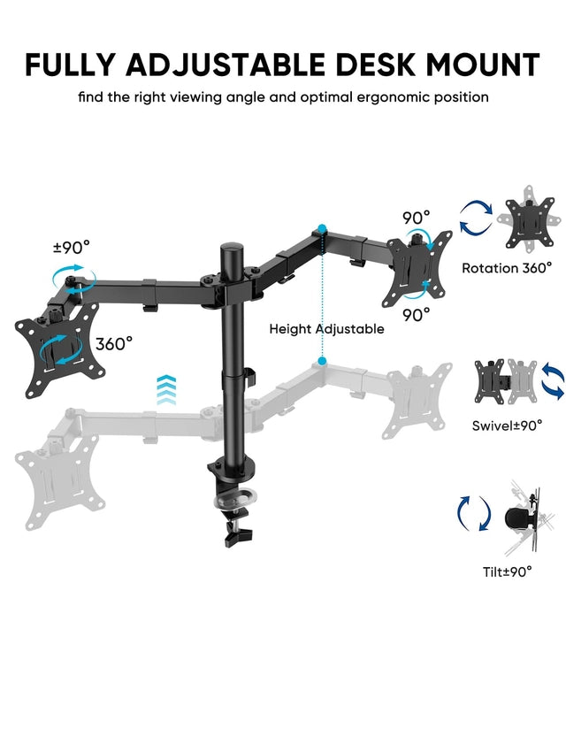 FORGING MOUNT Dual Monitor Stand for 13-32 inch LCD/LED PC and TV