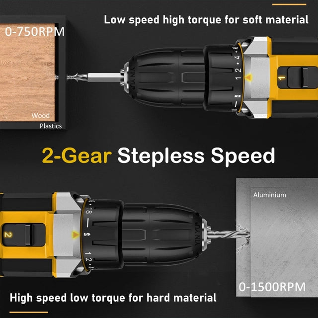 Sundpey Cordless Drill Set 21v - Drill Driver with 2 Batteries 2.0Ah
